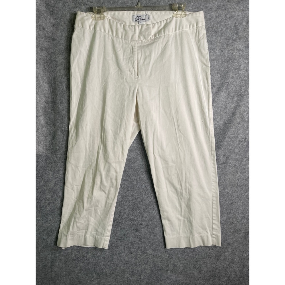 Chaus Womens White Cropped Pants Size 12 Cotton Spandex Flat Front Capris